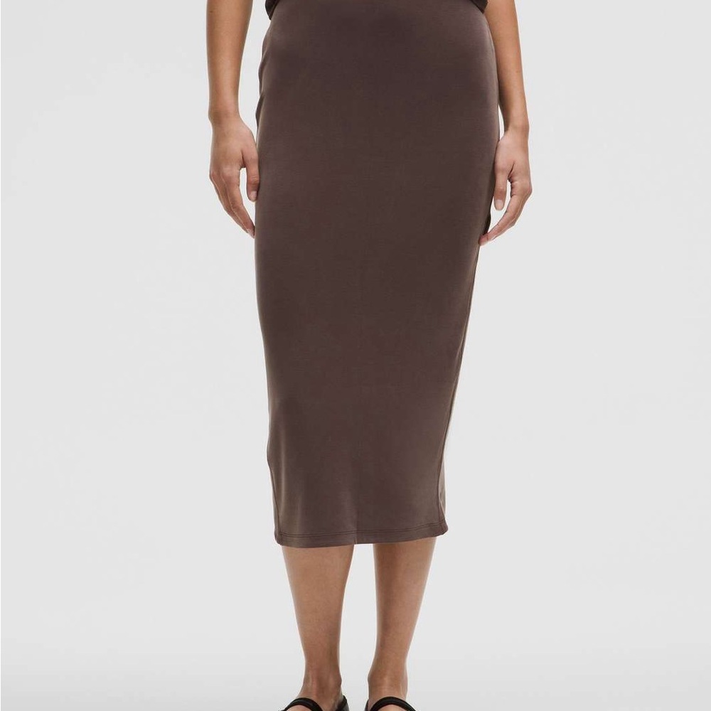 Classic Brown Midi Pencil Skirt - Women's